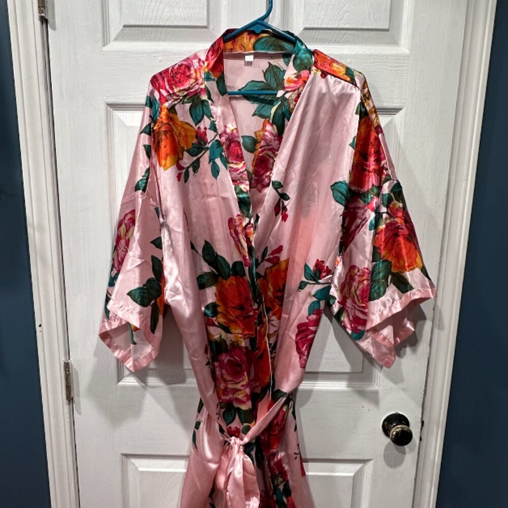 Silky Pink Floral Robe